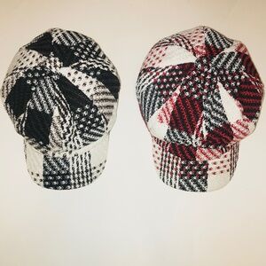 Vintage 70s Newsboy Bakerboy Apple Cap Hat 100% Cotton Plaid Black White Red